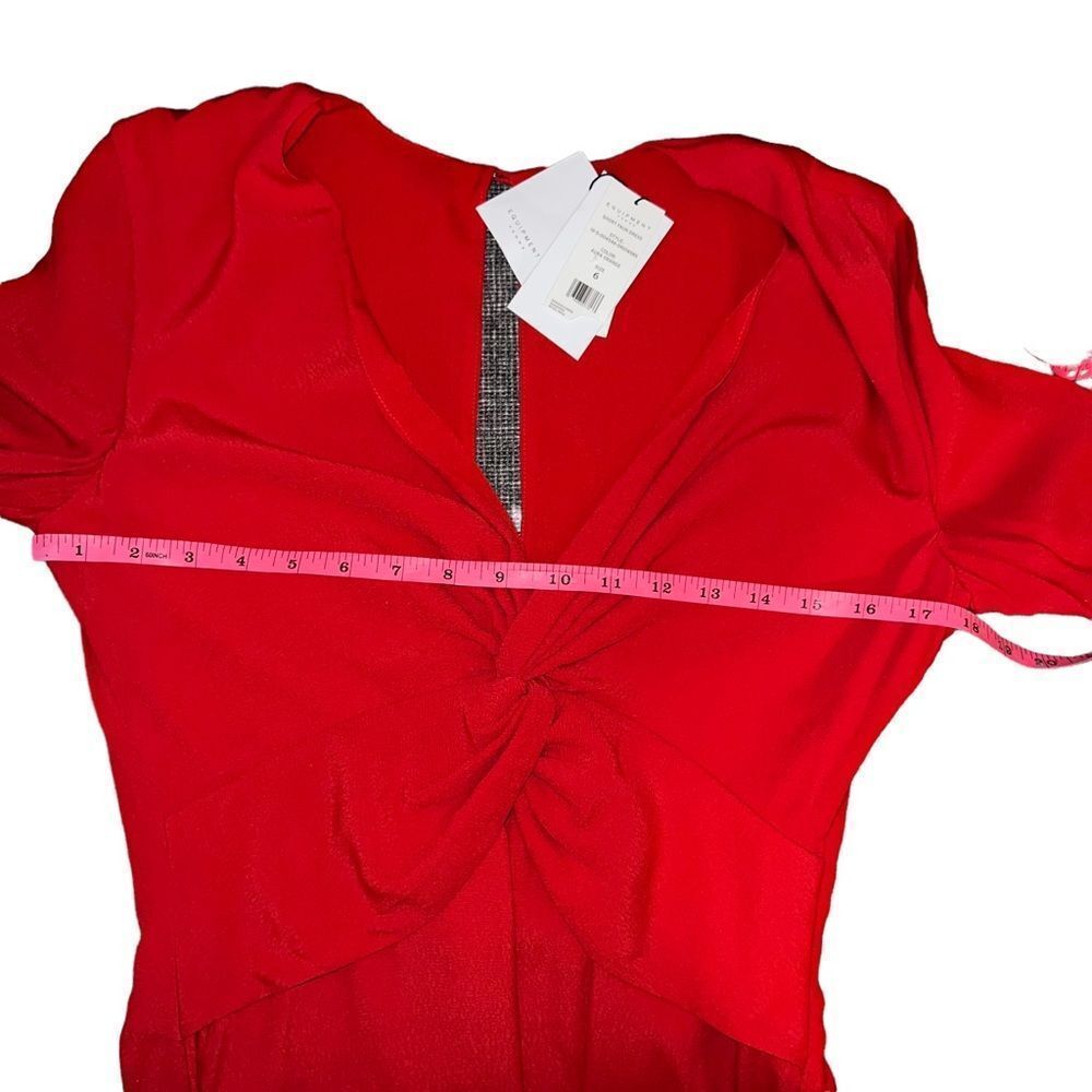 Equipment Femme Short Faun Red Twist Knot V Neck Midi Dress NWT Size 6 - Picture 10 of 15
